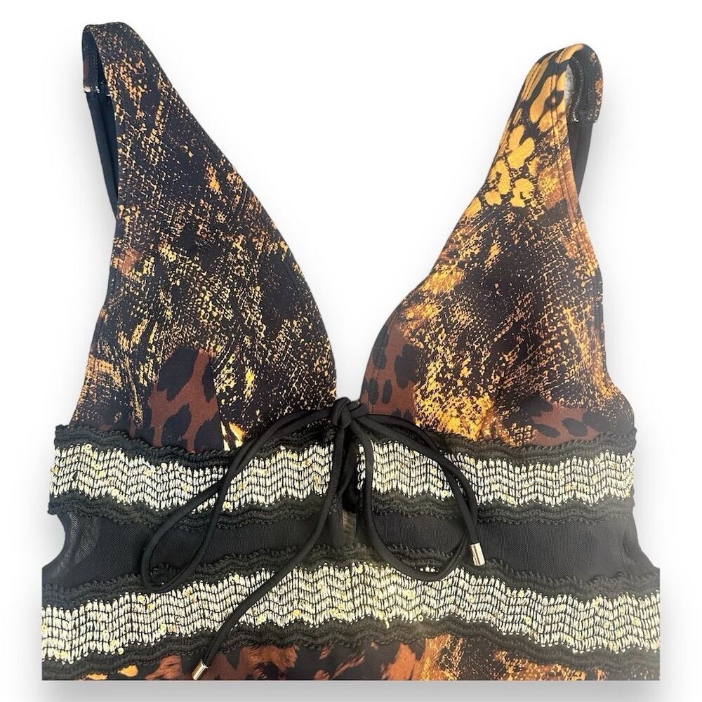 River Island - Womens Brown Animal Print Plunge One Piece Swimsuit - Picture 3 of 11